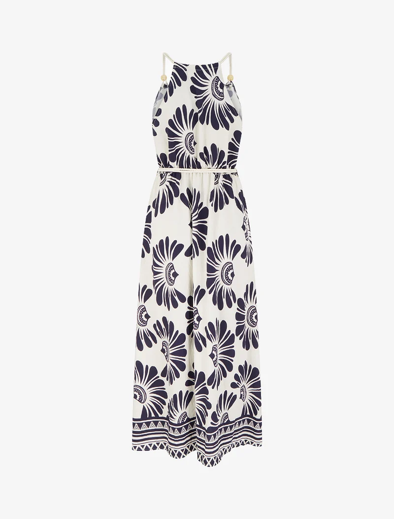 Robe imprimé fantaisie à bretelles en cordelettes - Marine