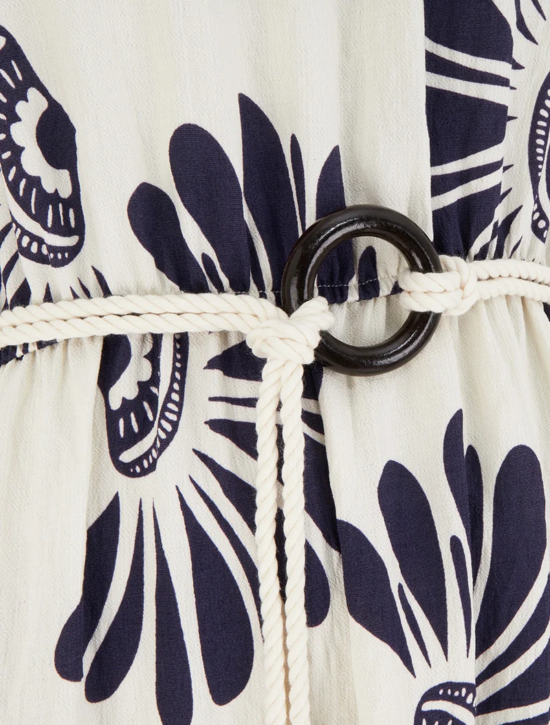 Robe imprimé fantaisie à bretelles en cordelettes - Marine