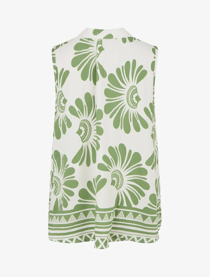 Top sans manches imprimé fleurs stylisées - Vert