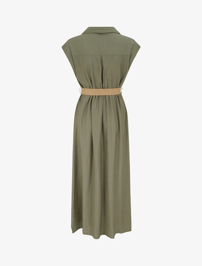 Robe longue unie boutonnée - Kaki