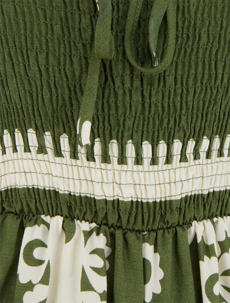 Combinaison à bustier élastiquée et imprimé graphique - Kaki