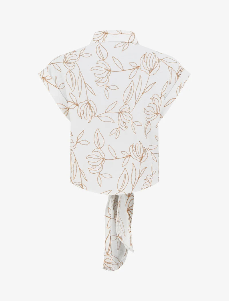 Chemise à nouer à broderies végétales - Écru
