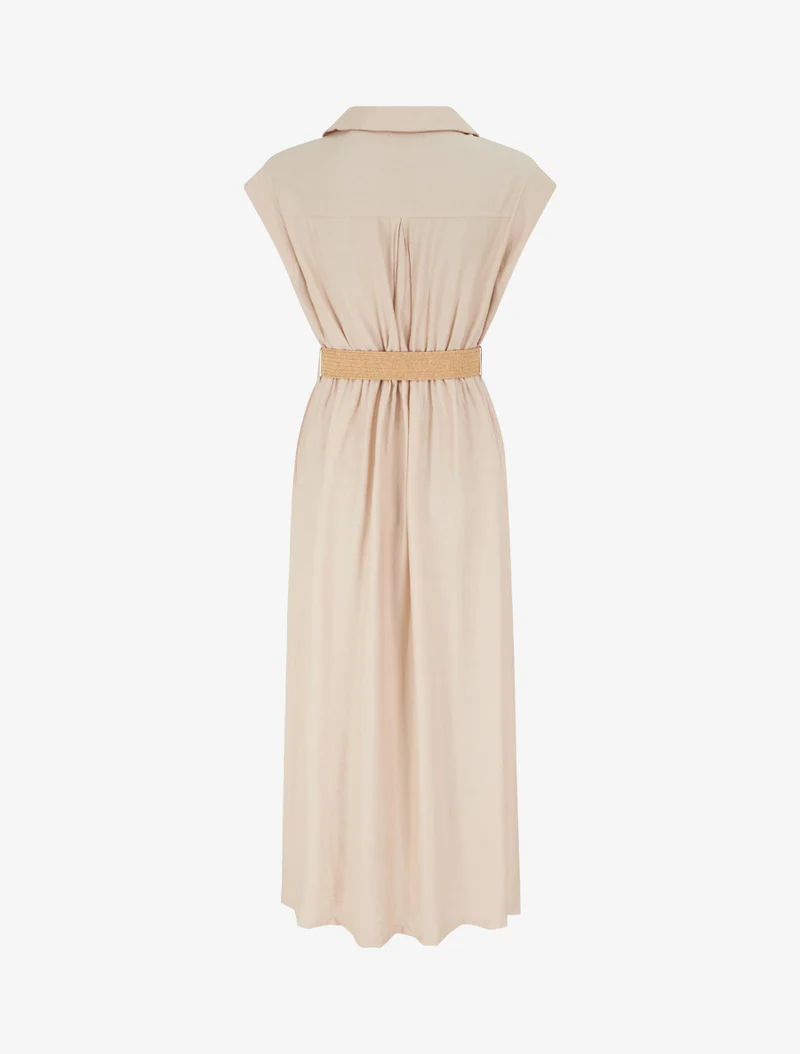 Robe longue unie boutonnée - Beige