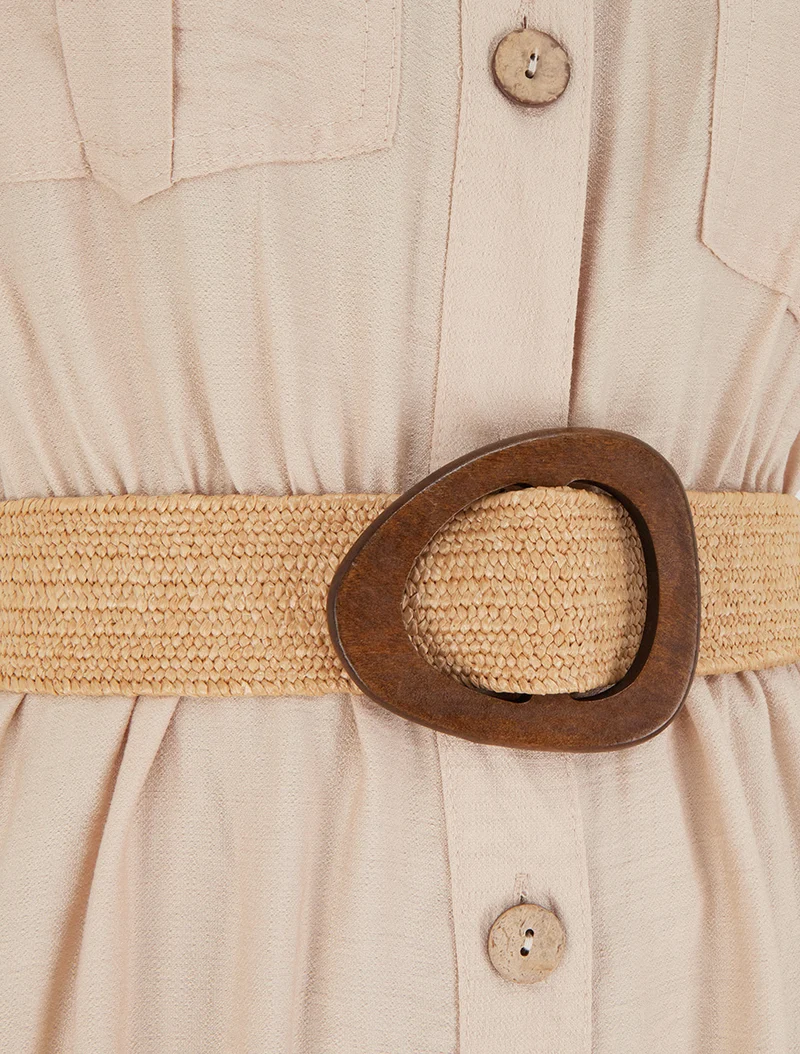 Robe longue unie boutonnée - Beige