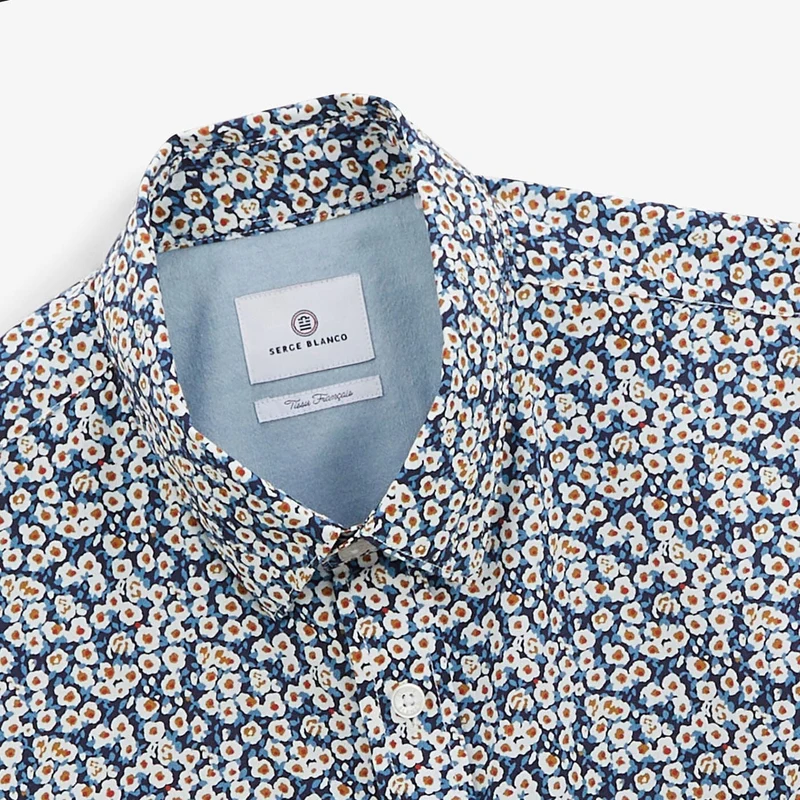 Chemise regular bleu azur imprimé paquerettes