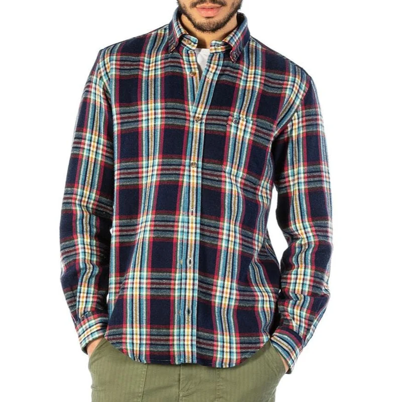 Chemise SBPLAY à carreaux bleu foncé manches longues en coton