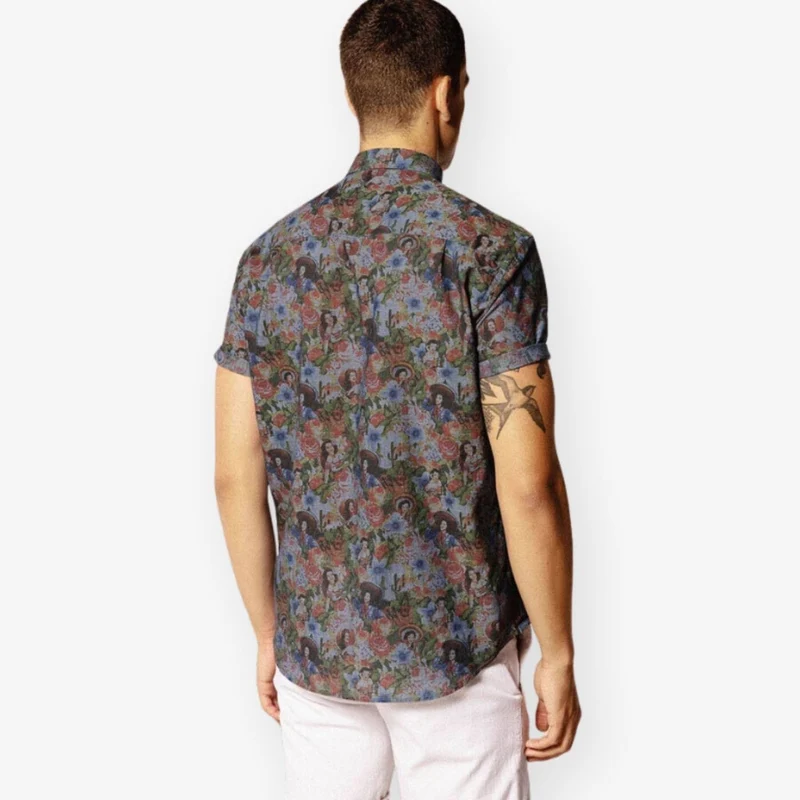 Chemise Manches Courtes En Tissu Fantaisie Pin-Up