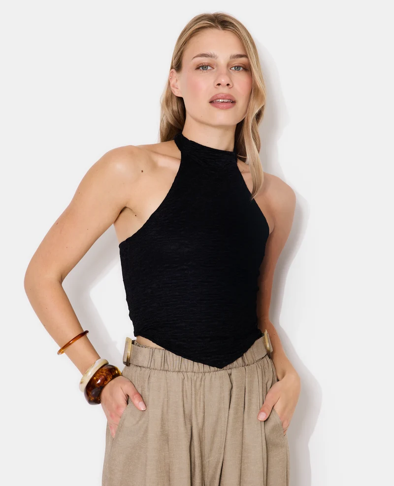 Top dos-nu en tissu texturé