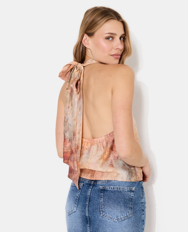 Top dos-nu effet marbré avec détail bijou fleur