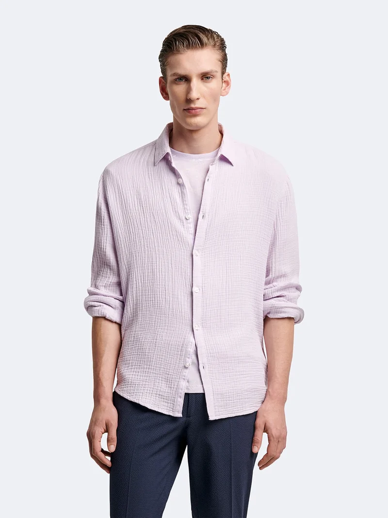 Chemise slim en gaze de coton unie