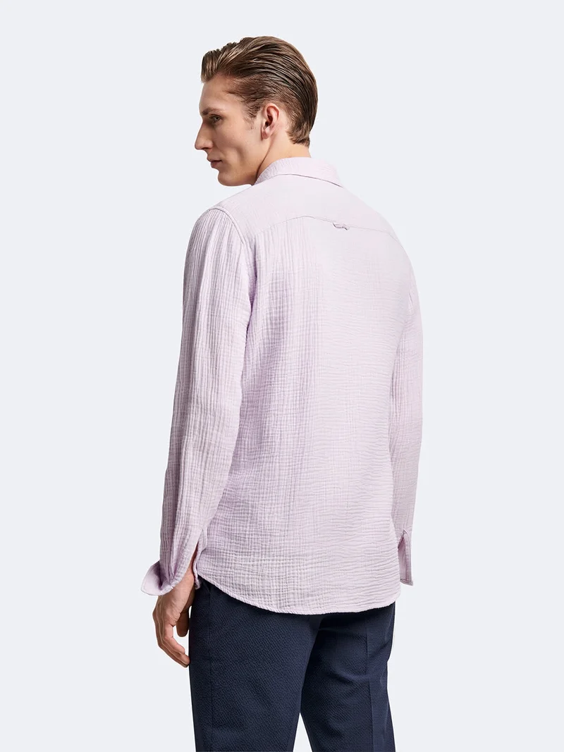Chemise slim en gaze de coton unie