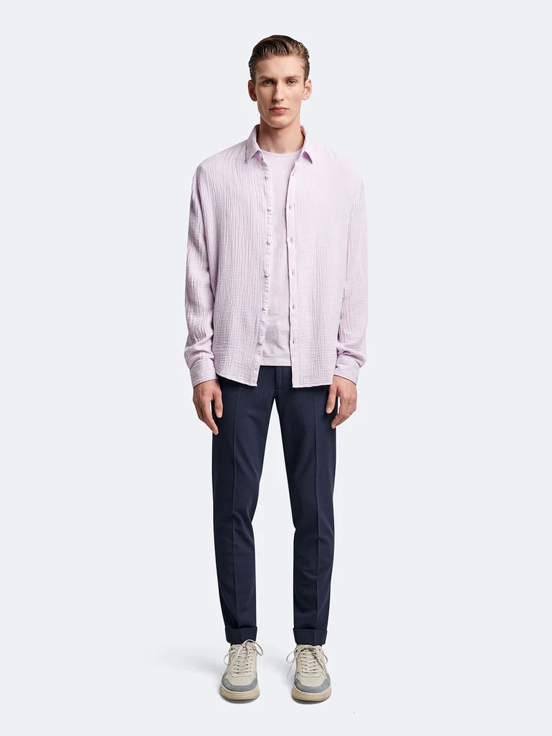 Chemise slim en gaze de coton unie