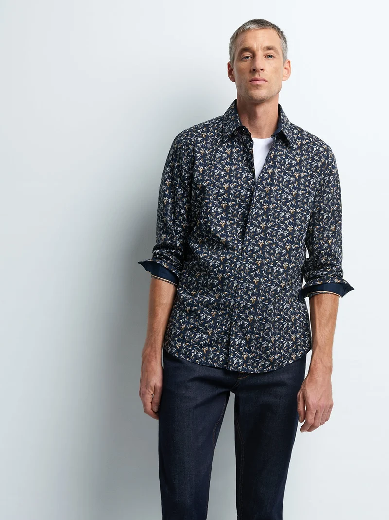 Chemise slim en popeline fleurie
