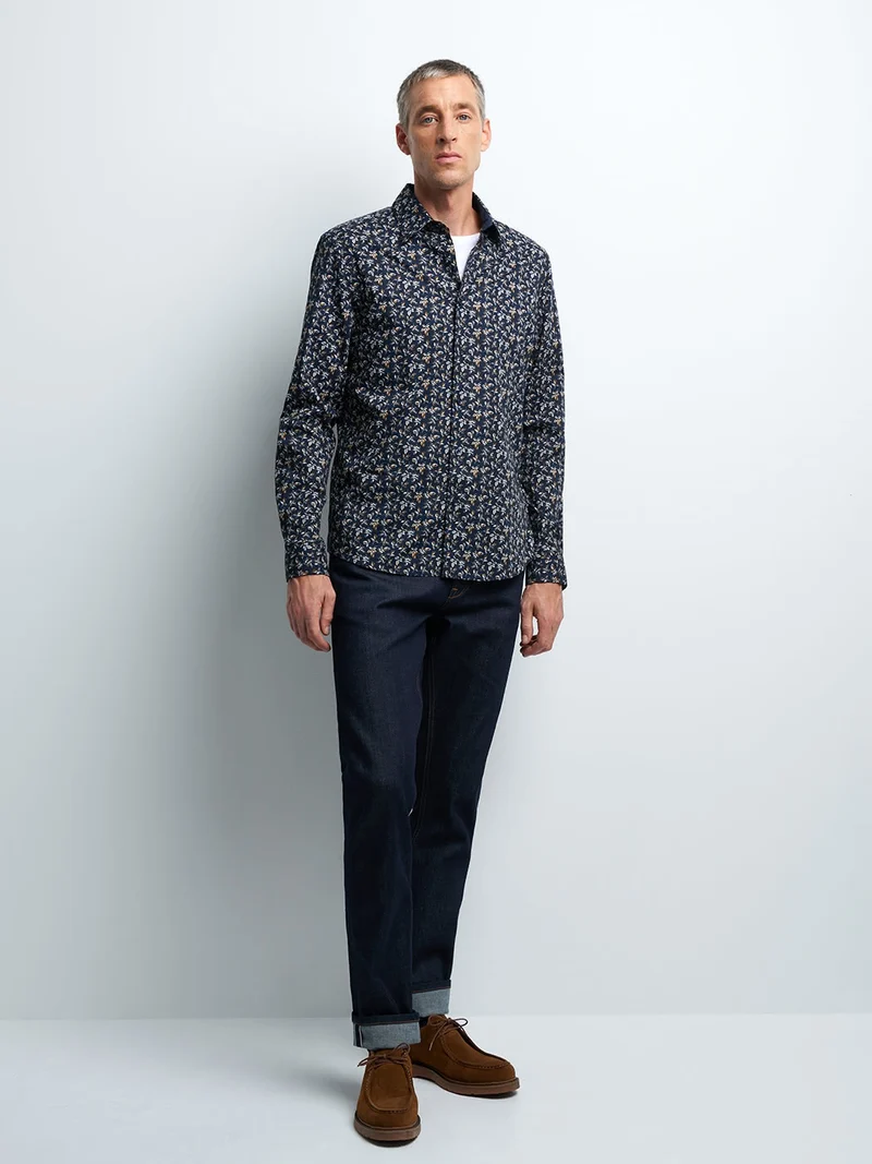 Chemise slim en popeline fleurie