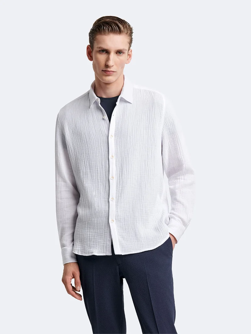 Chemise slim en gaze de coton unie