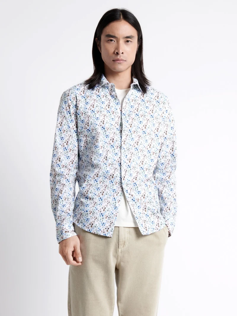 Chemise stretch fleurie en coton mélangé