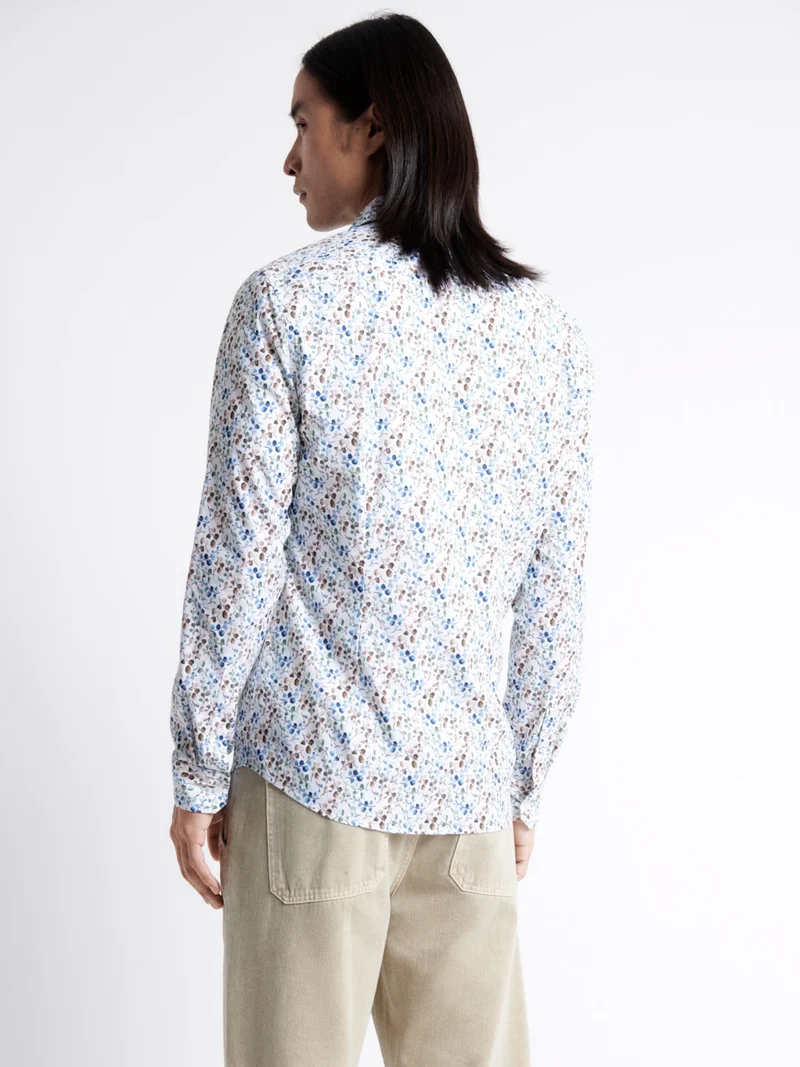 Chemise stretch fleurie en coton mélangé