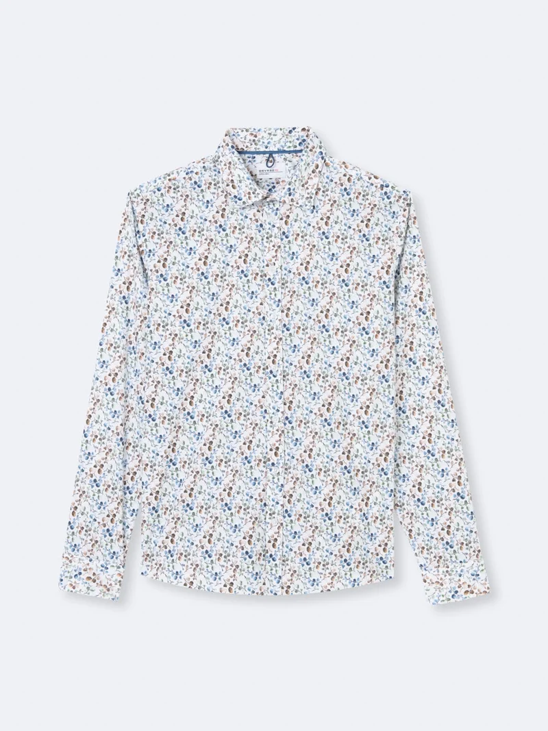 Chemise stretch fleurie en coton mélangé
