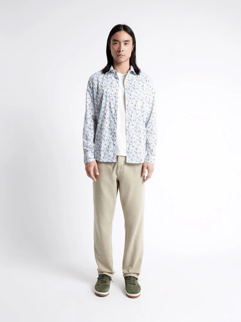 Chemise stretch fleurie en coton mélangé
