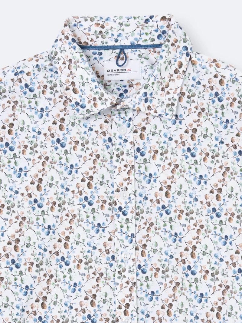 Chemise stretch fleurie en coton mélangé
