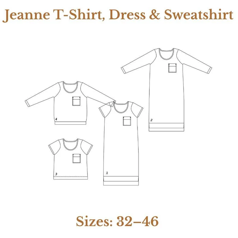 PATRON DE COUTURE PDF | T-shirt, robe et sweatshirt Jeanne | Ready to Sew | TRILINGUE (FR / EN / ES)