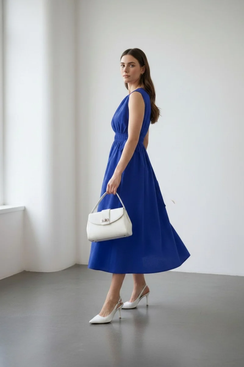 Alinay|100% Cotton Waist Tie Up Midi Dress