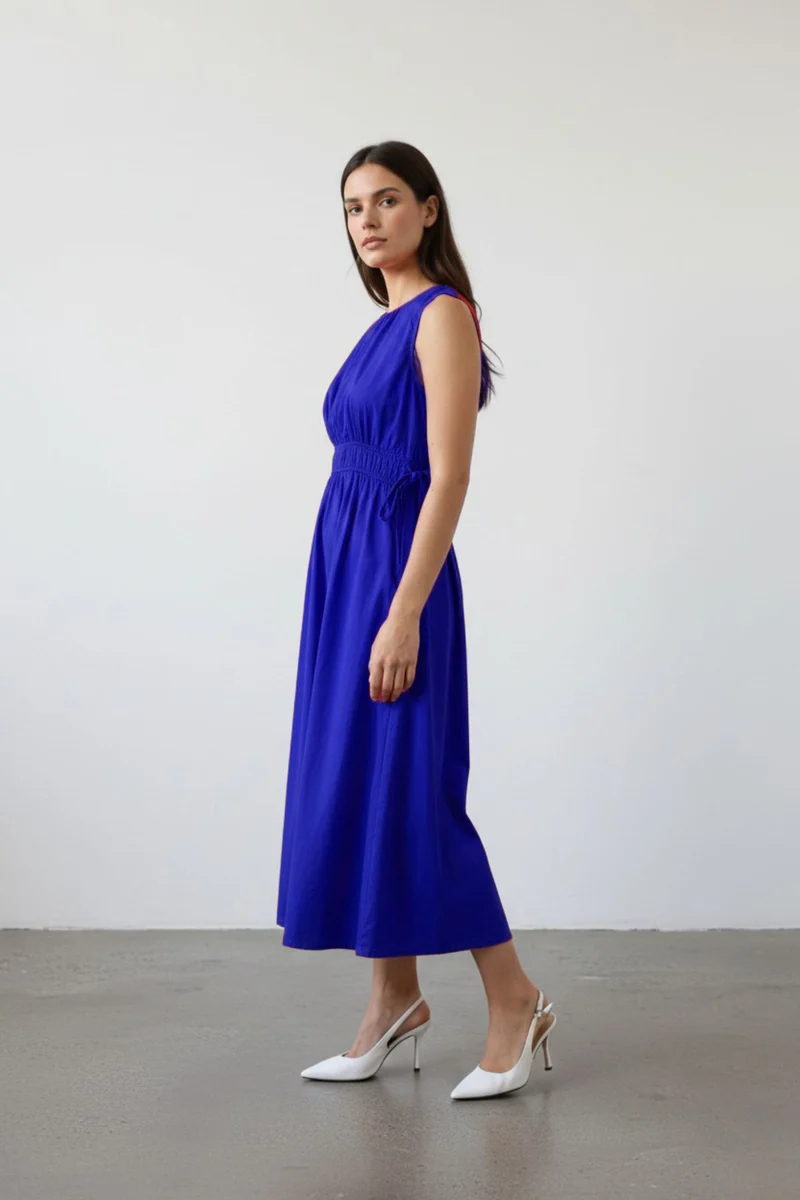 Alinay|100% Cotton Waist Tie Up Midi Dress