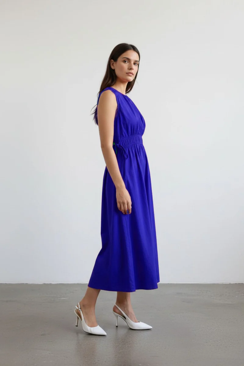 Alinay|100% Cotton Waist Tie Up Midi Dress