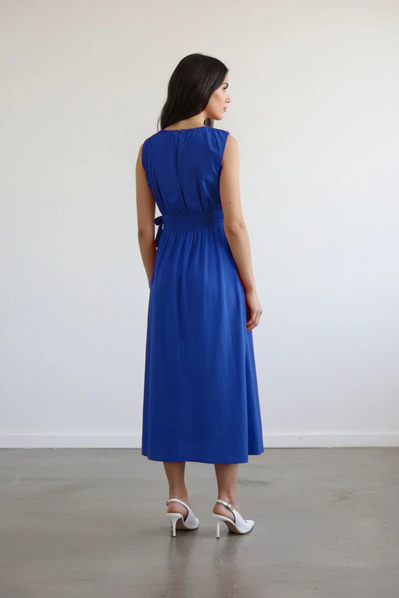 Alinay|100% Cotton Waist Tie Up Midi Dress
