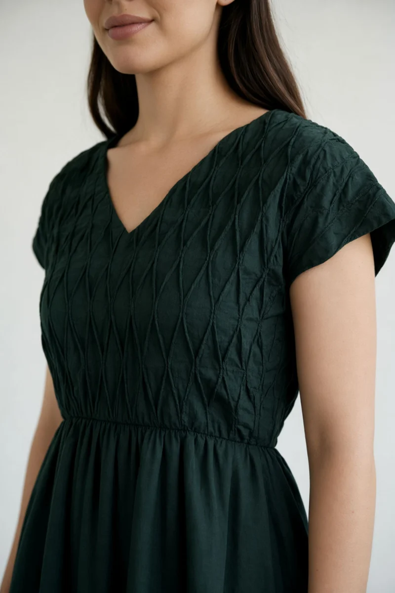 Yashvi|100% Cotton Pleated Bodice Midi Dress
