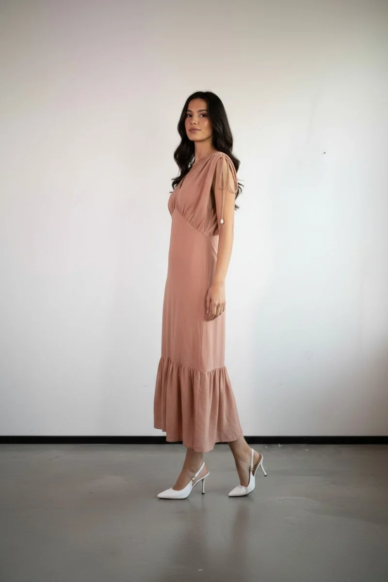 Nyra|100% Cotton V Neck Drop Waist Midi Dress