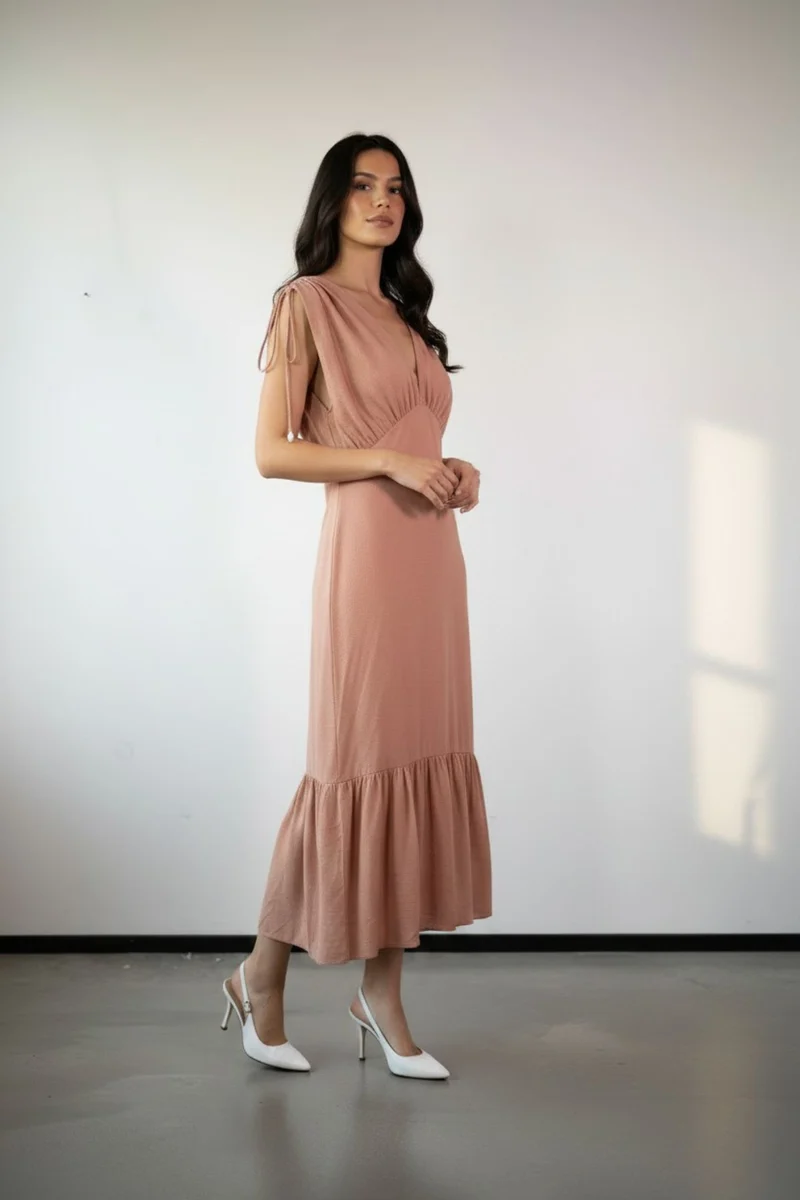 Nyra|100% Cotton V Neck Drop Waist Midi Dress