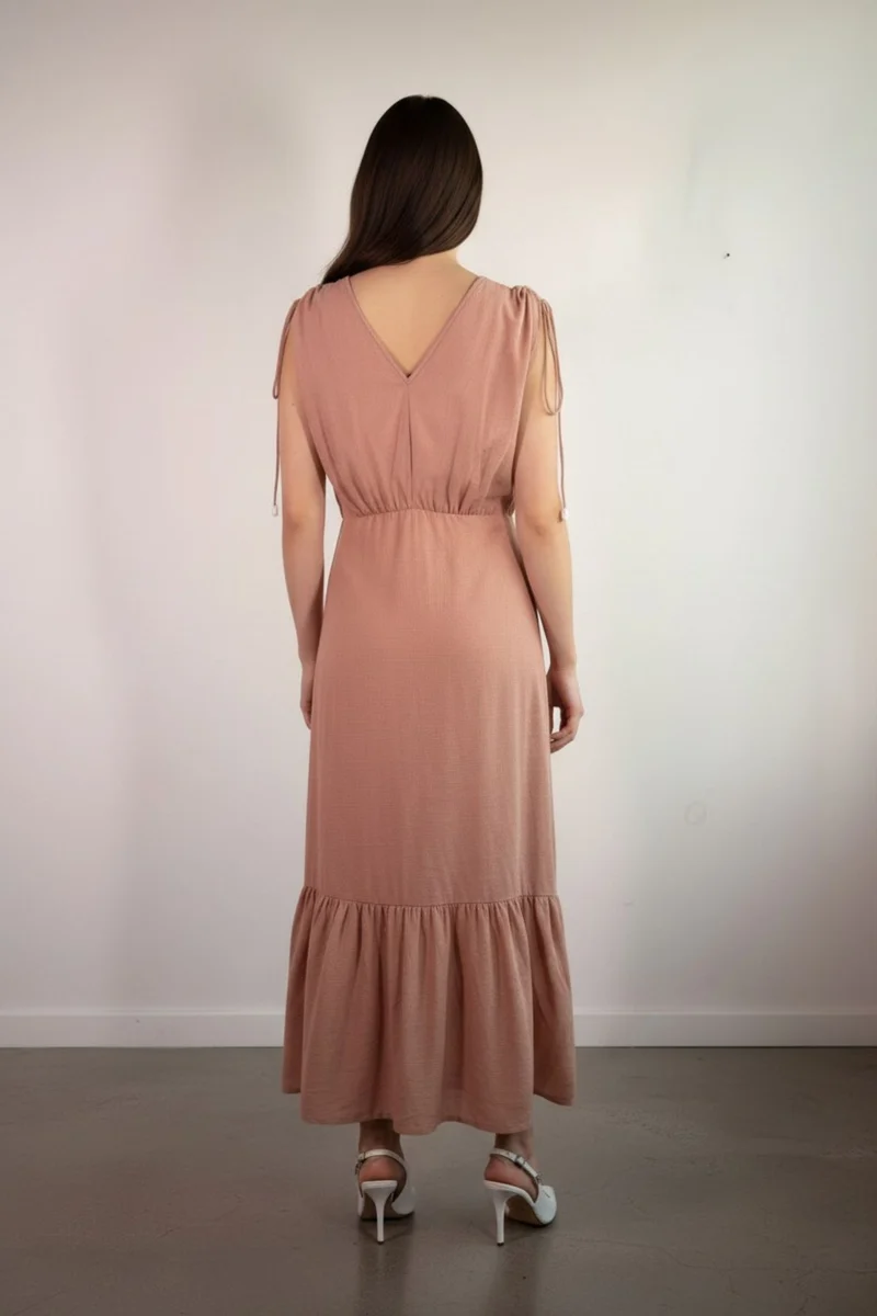 Nyra|100% Cotton V Neck Drop Waist Midi Dress