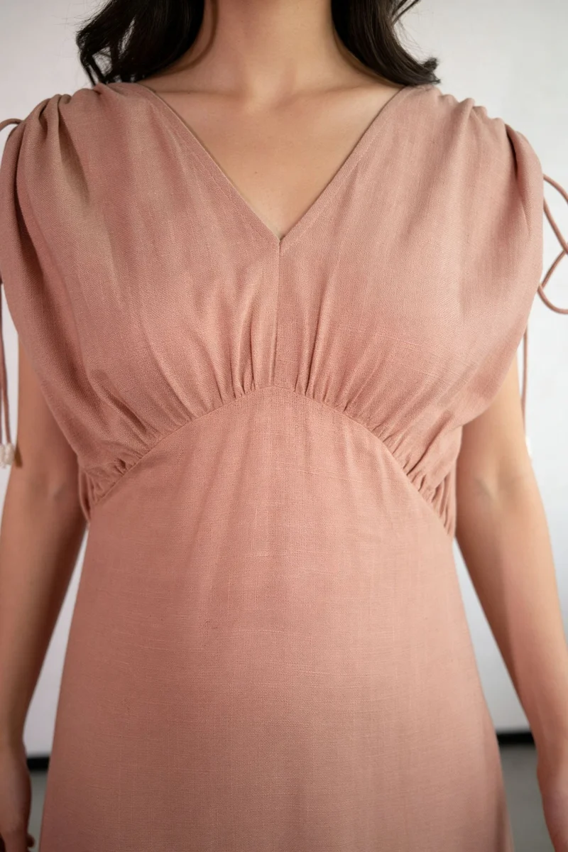 Nyra|100% Cotton V Neck Drop Waist Midi Dress