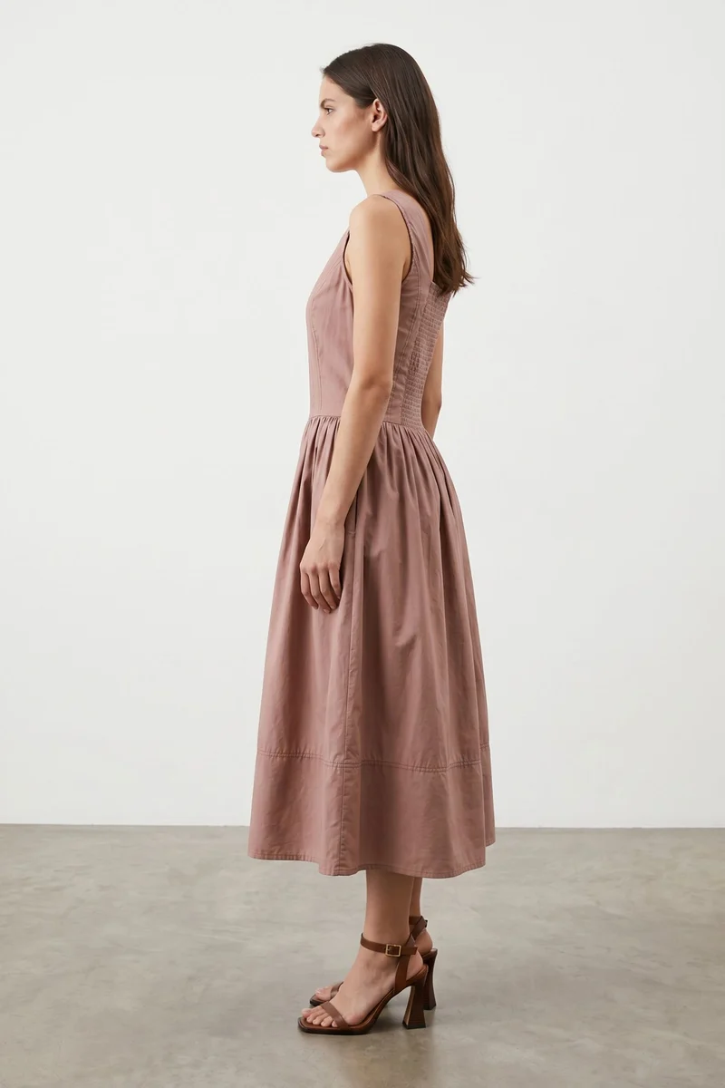 Araminta|100% Cotton Panelled Bodice Midi Dress