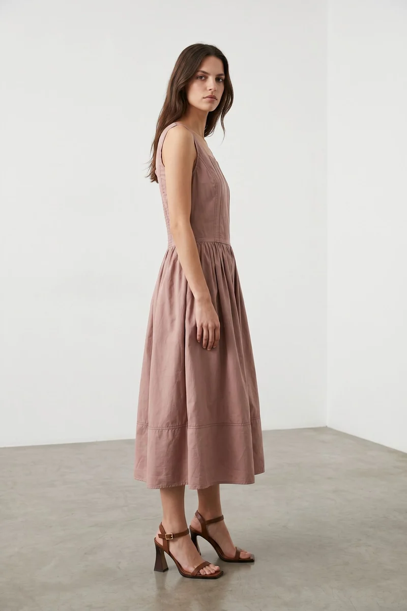 Araminta|100% Cotton Panelled Bodice Midi Dress