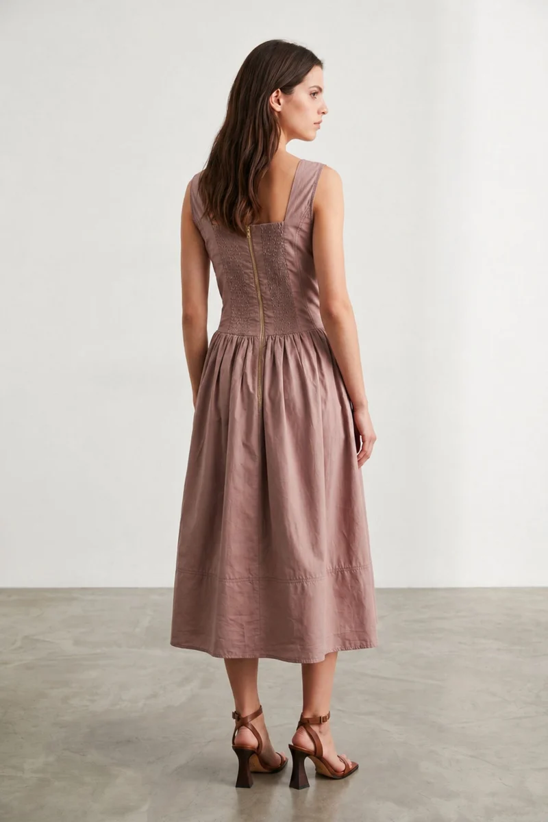 Araminta|100% Cotton Panelled Bodice Midi Dress