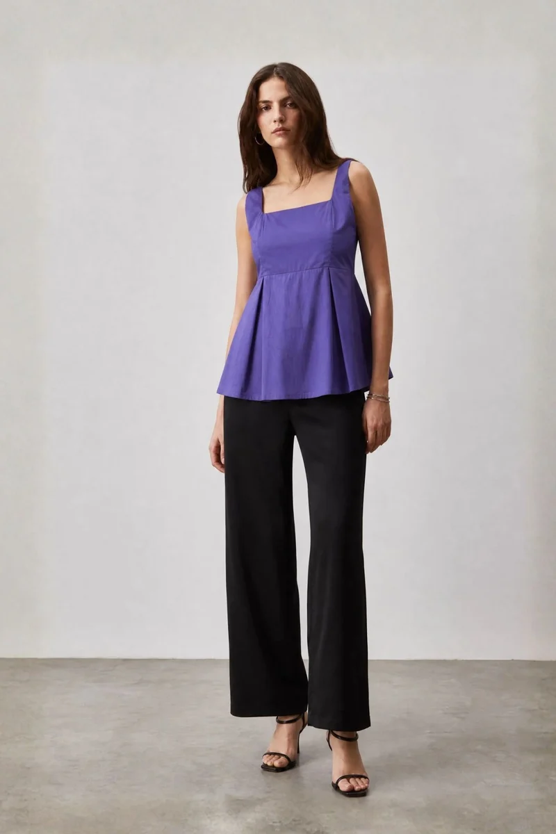 Bellora|100% Cotton Square Neck Peplum Top