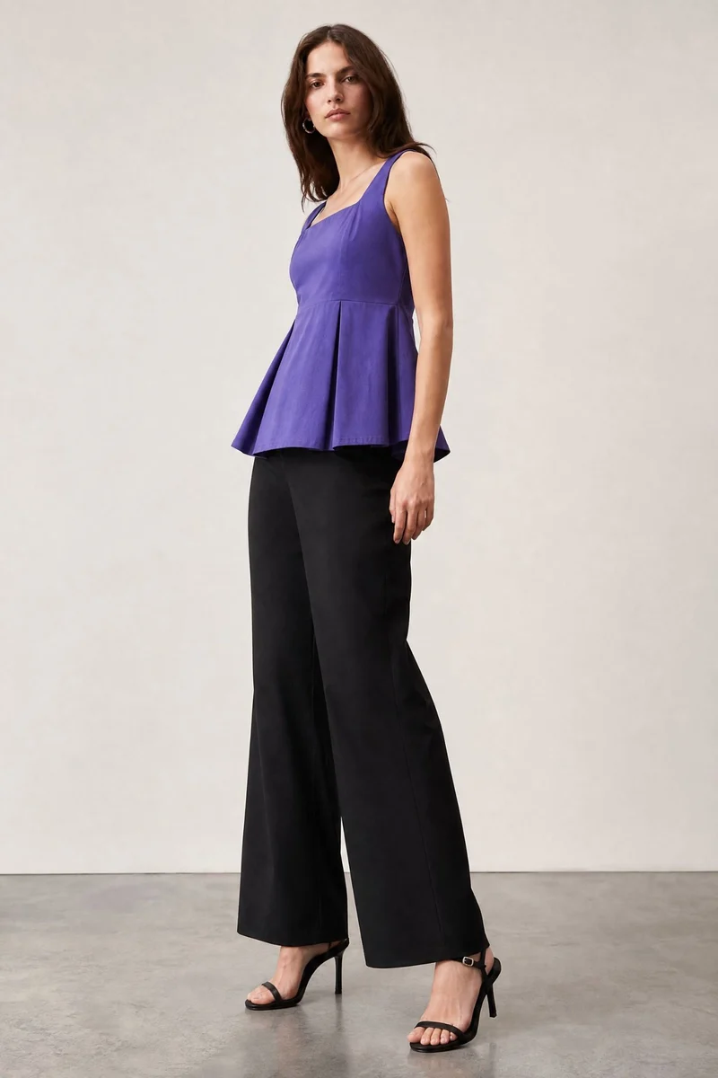Bellora|100% Cotton Square Neck Peplum Top