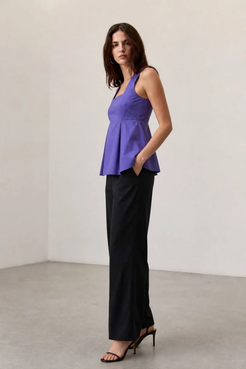 Bellora|100% Cotton Square Neck Peplum Top