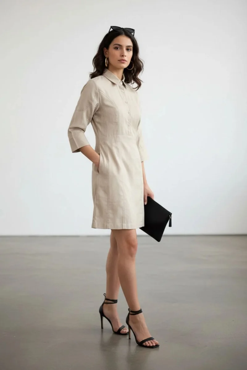 Olivette|100% Cotton Mini Bodycon Shirt Dress