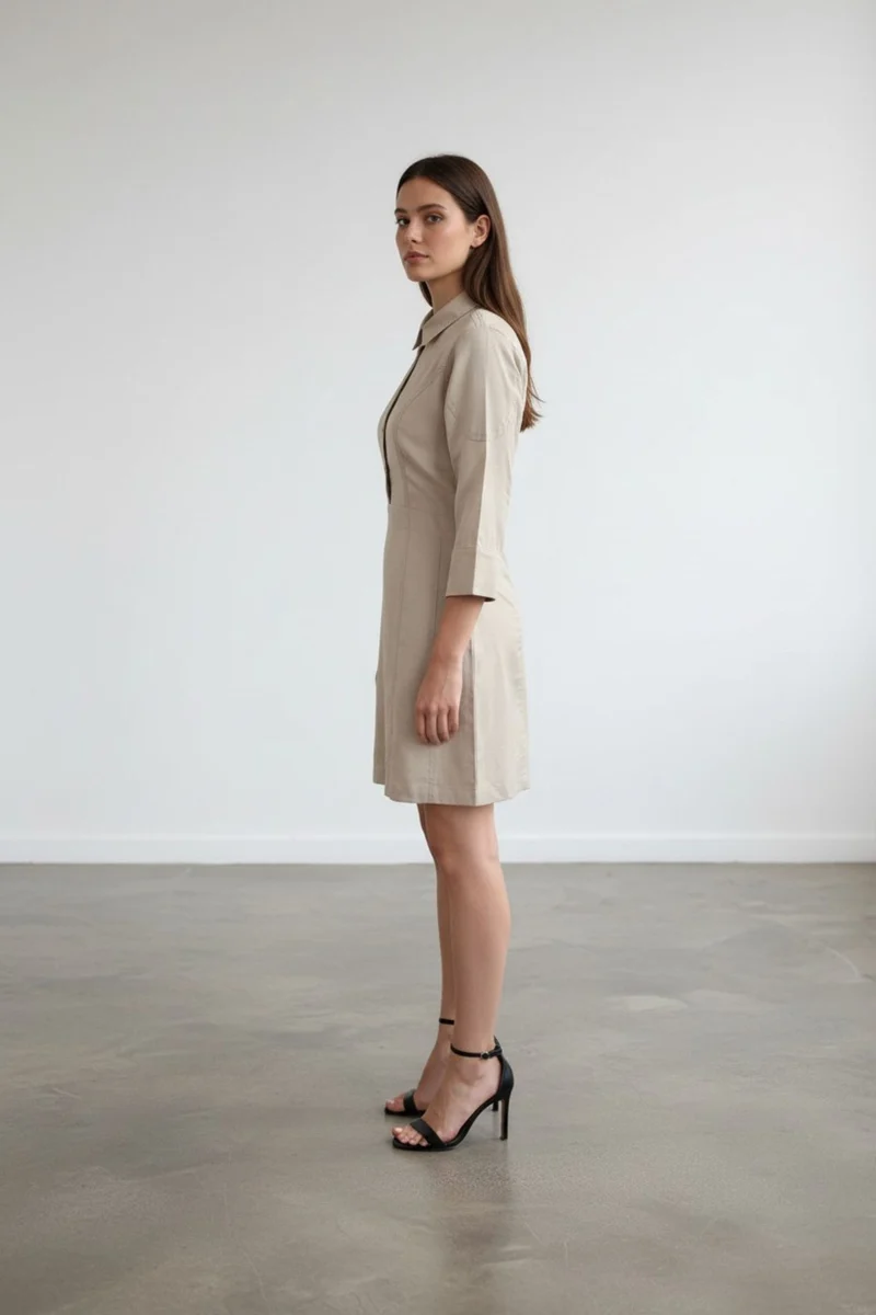 Olivette|100% Cotton Mini Bodycon Shirt Dress