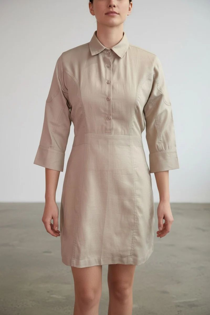 Olivette|100% Cotton Mini Bodycon Shirt Dress