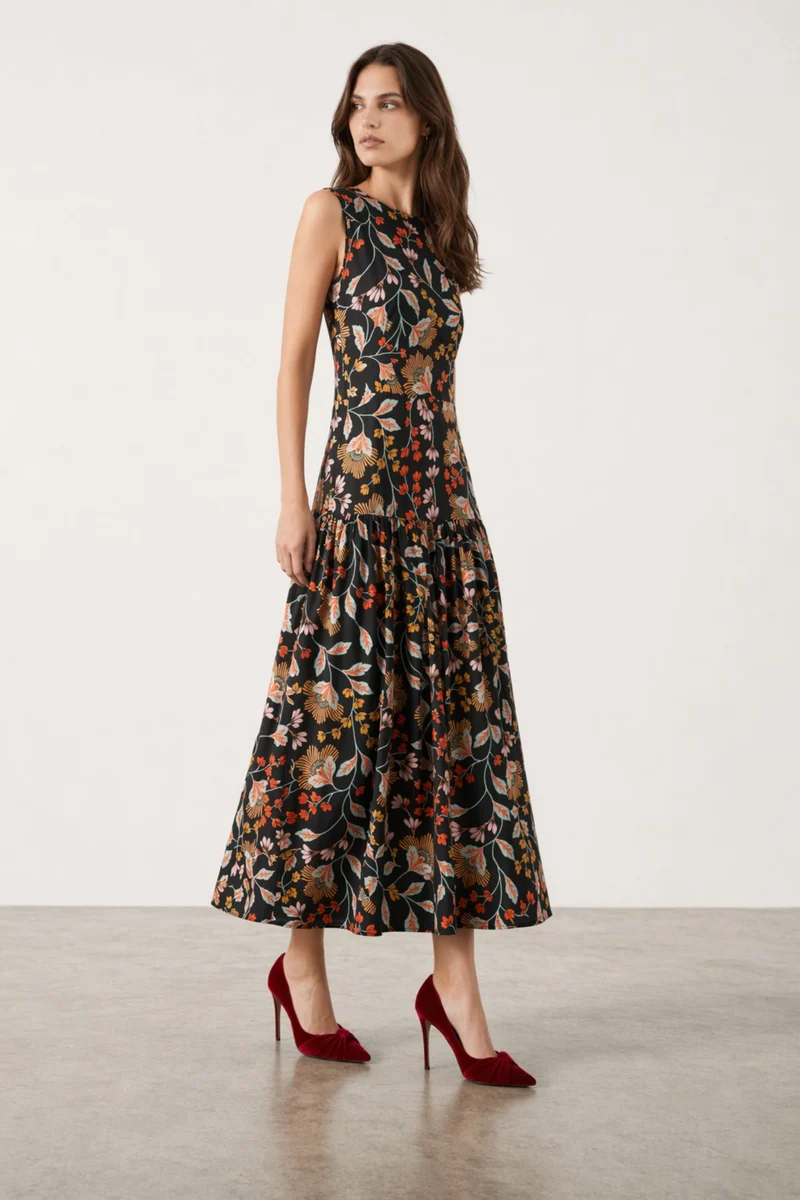 Solenne Rose|100% Cotton Side Waist Cut-Out Maxi Dress