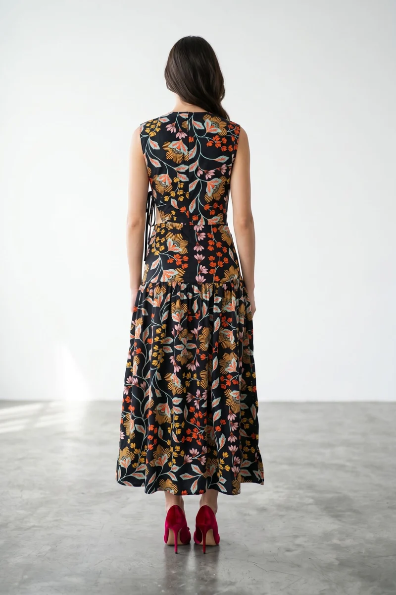 Solenne Rose|100% Cotton Side Waist Cut-Out Maxi Dress