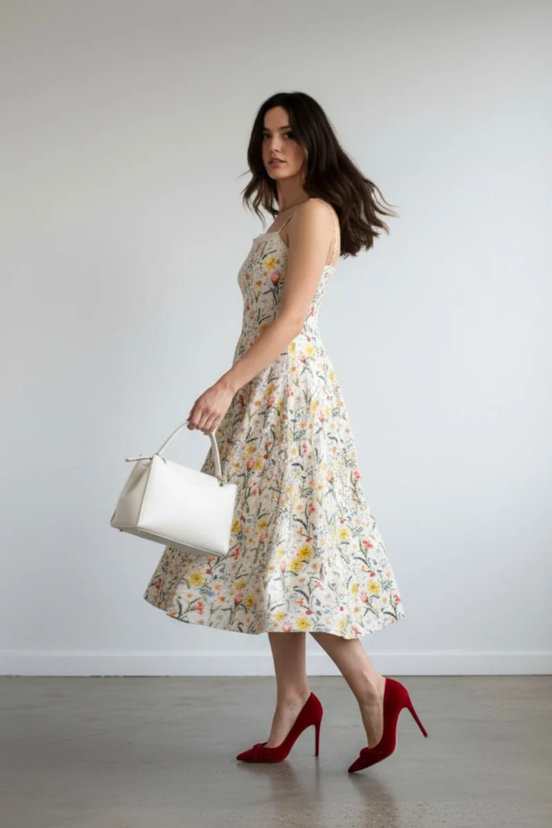 Serenae|Lace Trim Strap Midi Dress