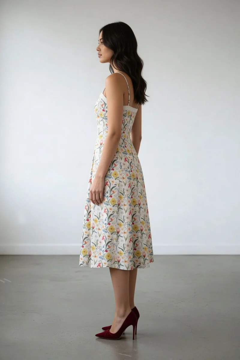 Serenae|Lace Trim Strap Midi Dress