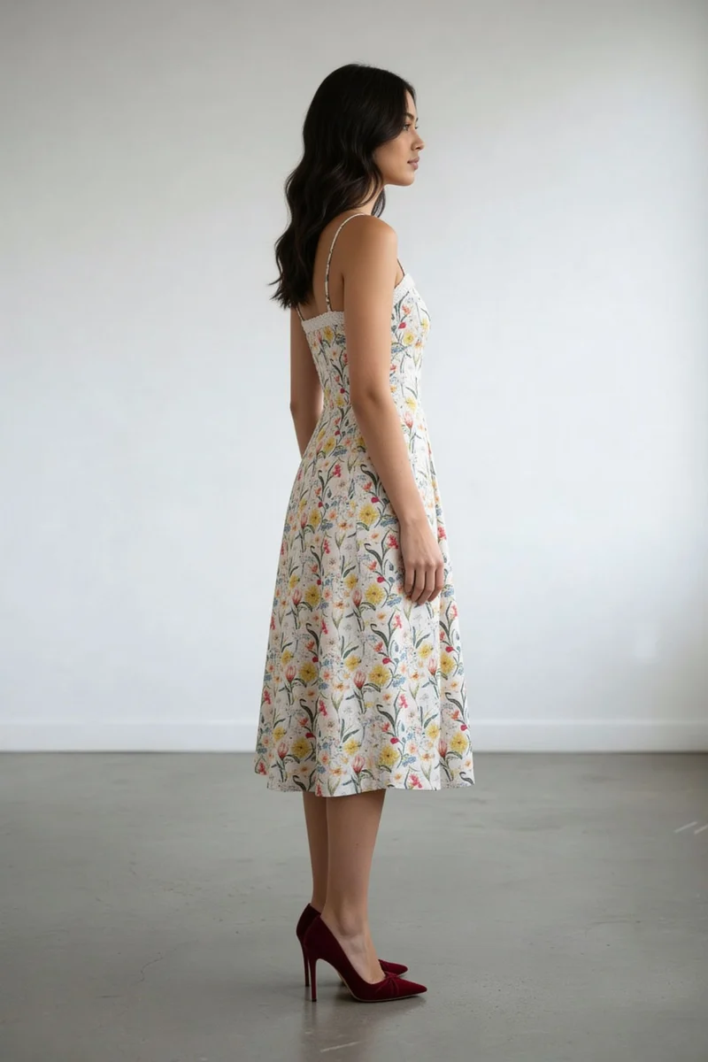 Serenae|Lace Trim Strap Midi Dress