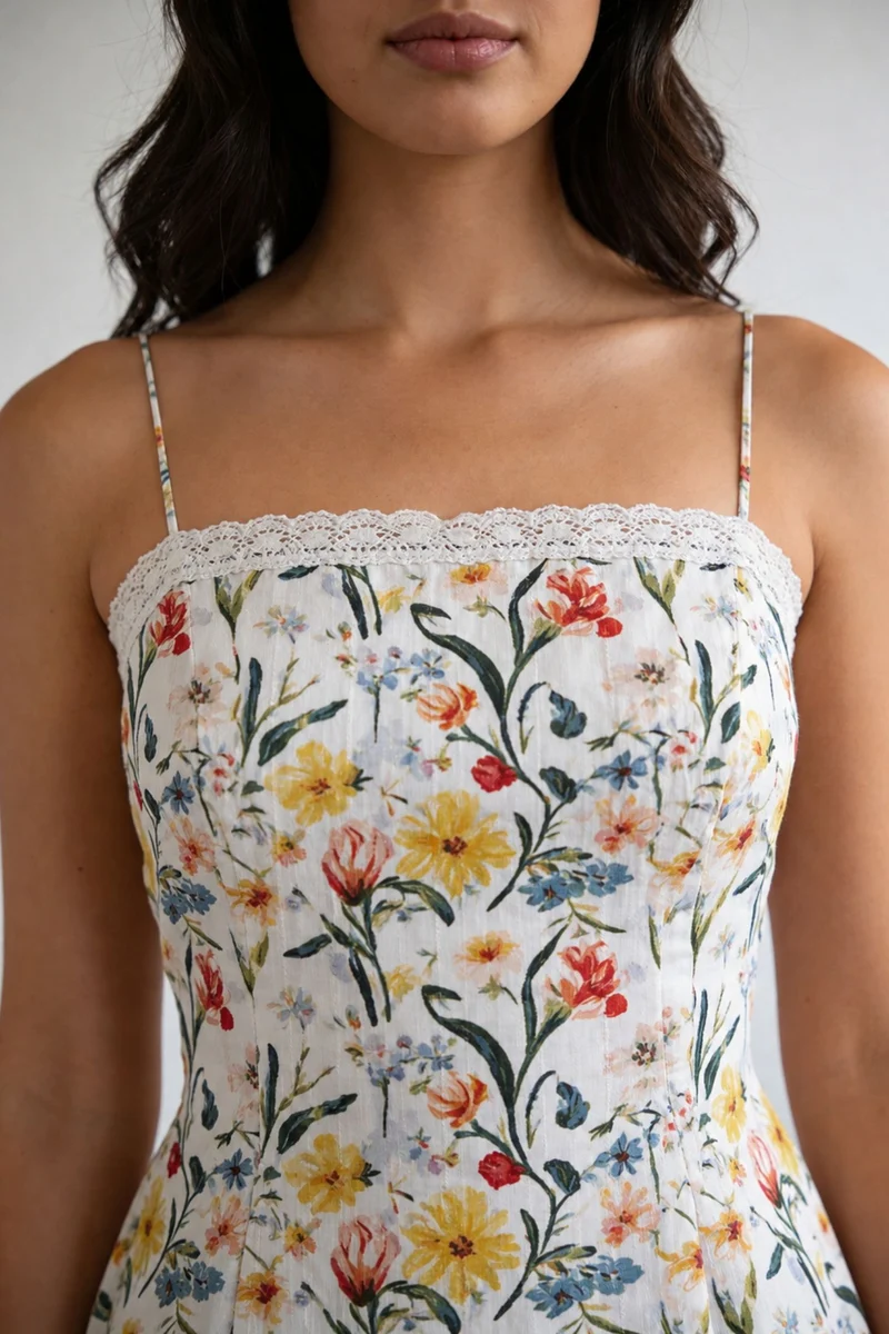 Serenae|Lace Trim Strap Midi Dress