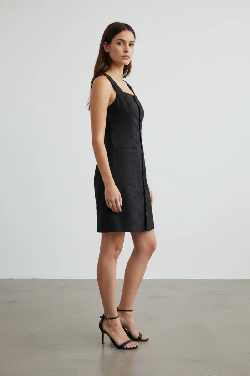 Celinae|100% Cotton Front Button Open Mini Dress